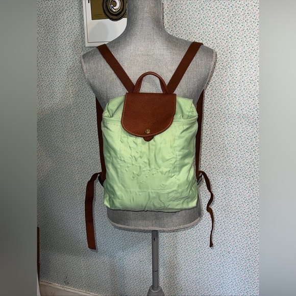 Longchamp Handbags - Longchamp Le Pliage Original Foldable Backpack Pretty Green with Brown Leather